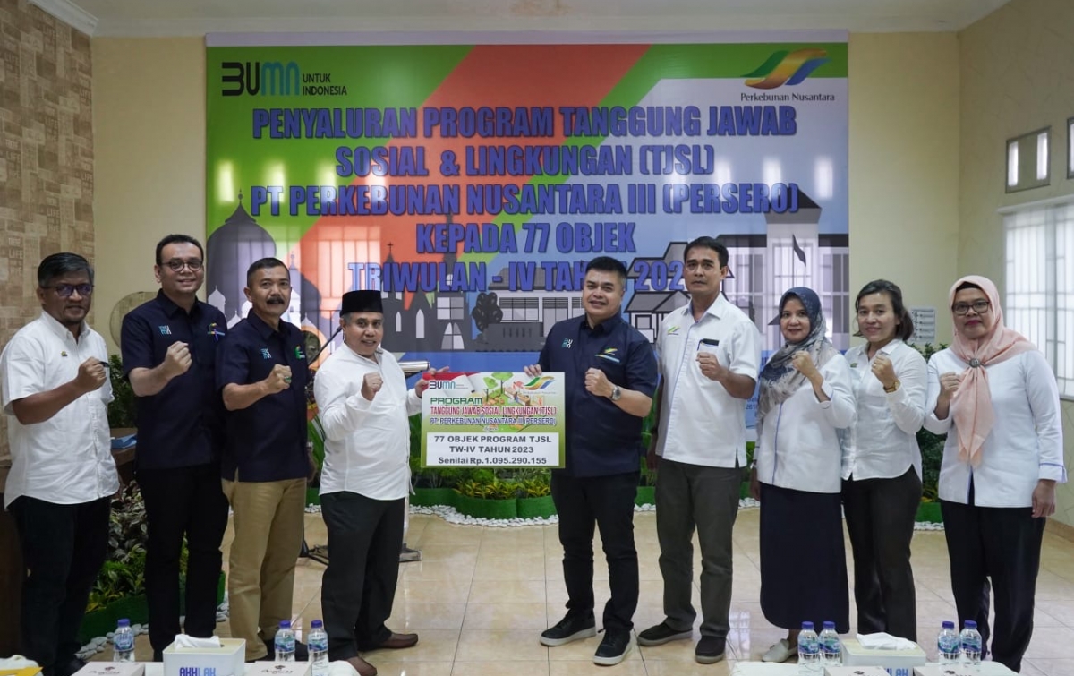 PTPN III Salurkan Rp 1,09 Miliar Program TJSL Triwulan IV Tahun 2023