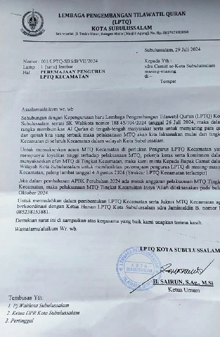 Pj Wali Kota Minta Persoalan LPTQ Ikuti Aturan AD/ART Organisasi