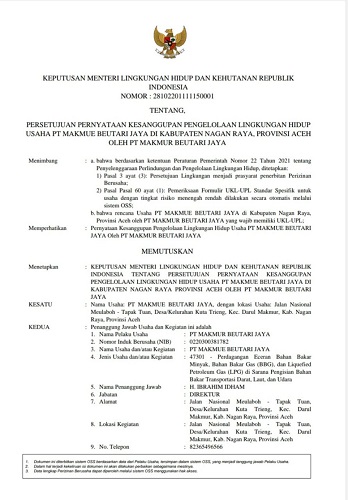 DPMPTSP Nagan Raya Pastikan SPBU PT Makmur Beutari Jaya Sudah Kantongi Izin