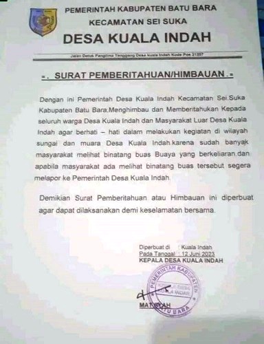 Kuala Indah Siaga Buaya, Pemdes Keluarkan Peringatan