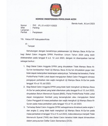 Kesempatan Kedua Bacaleg Gugur Akibat Mangkir Uji Mampu Baca Alquran