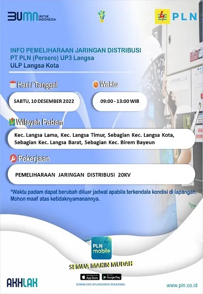 Besok, Sebagian Wilayah Langsa Padam Aliran Listrik