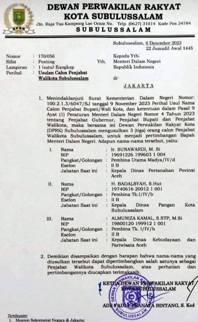 Tiga Diusulkan Pj Wali Kota, Dua Dari Provinsi Dan Satu Kota