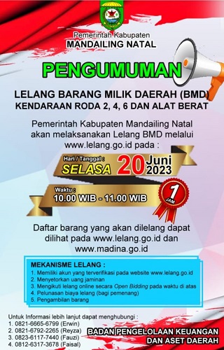 BPKAD Madina Umumkan Pelaksanaan Lelang BMD