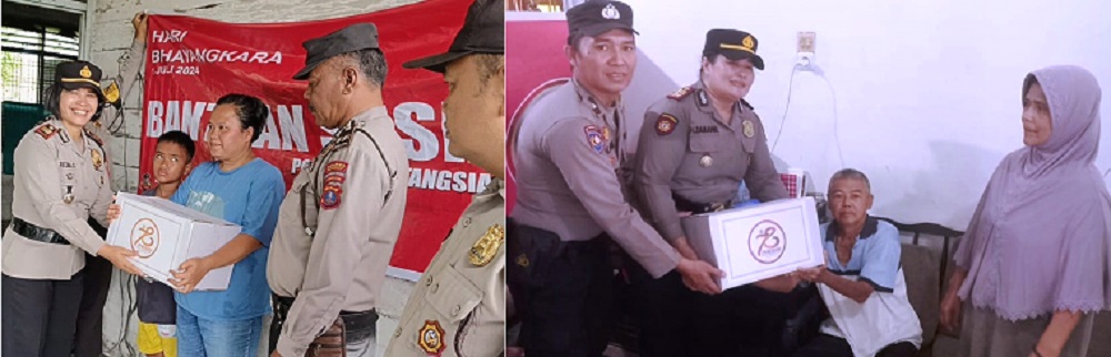 Jajaran Polsek P.Siantar Serahkan Bansos Ke Warga Sambut HUT Bhayangkara