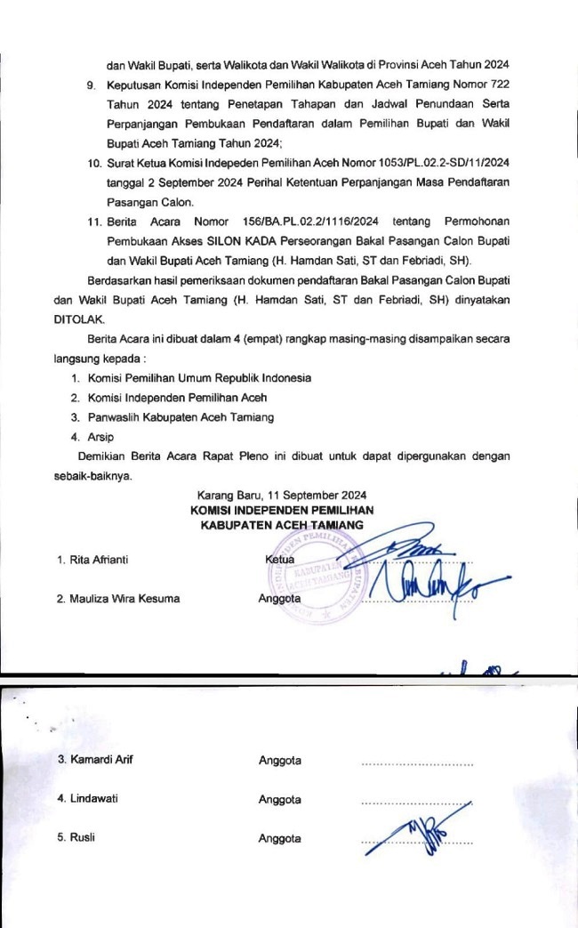KIP Aceh Tamiang Tolak Bacalon Hamdan Sati – Febriadi   