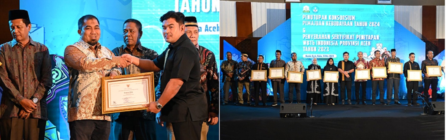Pj Bupati Aceh Besar Terima Sertifikat WBTb Keujreun Blang Pemerintah Aceh