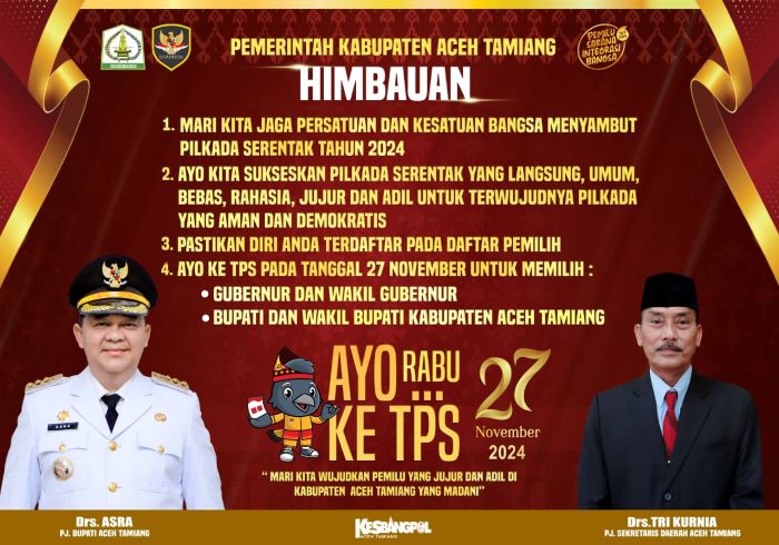 Pj Bupati Aceh Tamiang Imbau Masyarakat Sukseskan Pilkada Serentak
