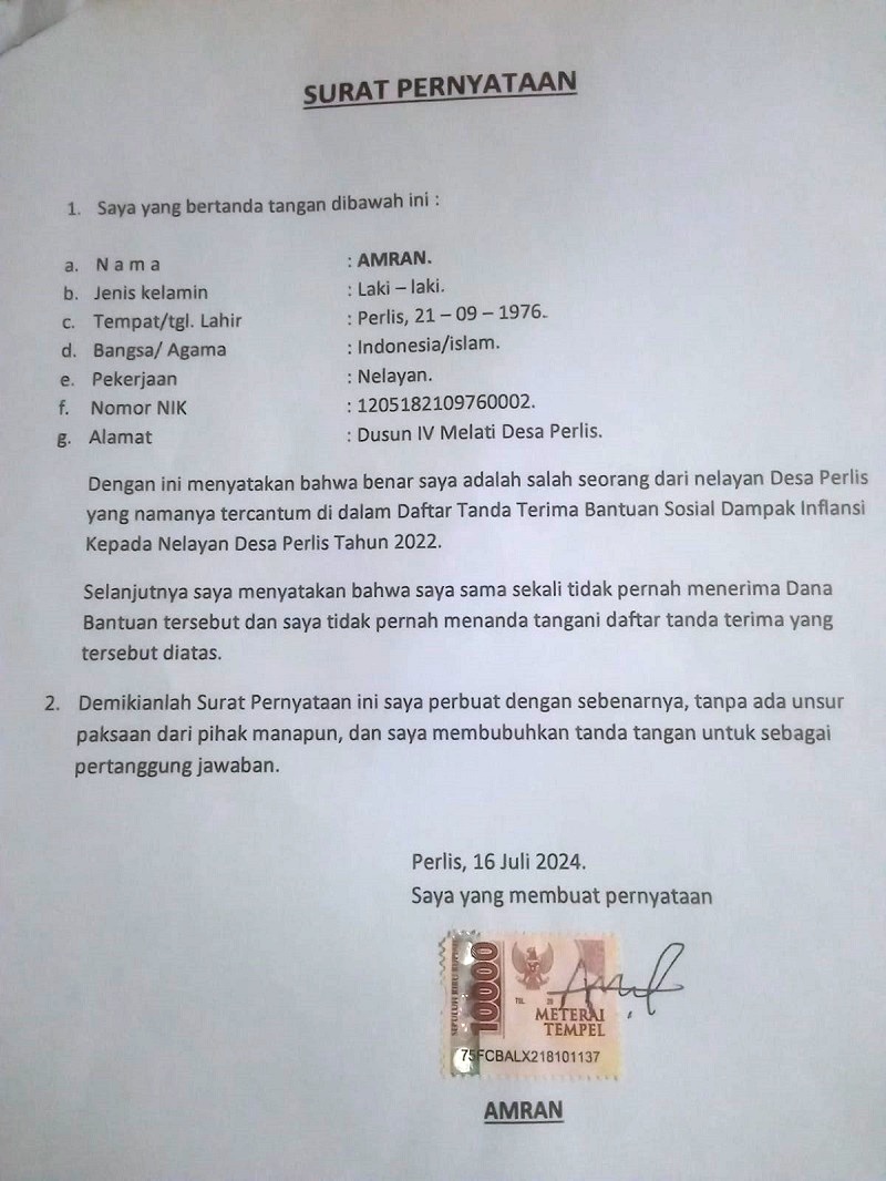 Polres Langkat Gali Keterangan Ketua BPD Terkait Penyelewengan Bansos
