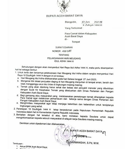 Pemkab Abdya Tetapkan Meugang Idul Adha 1444 H