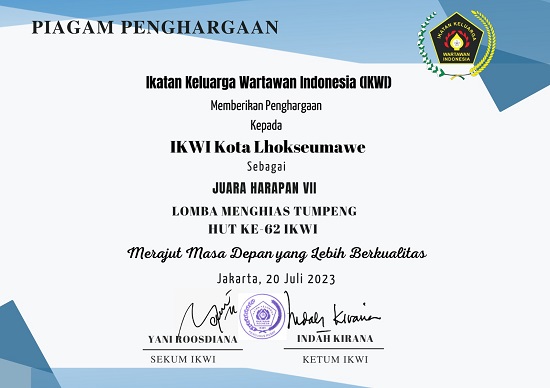 IKWI Lhokseumawe Raih Penghargaan Rias Tumpeng