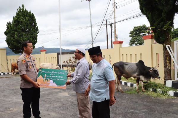 Kapolda Sumut Berikan Bantuan Hewan Kurban Kepada Umat Muslim Di Taput
