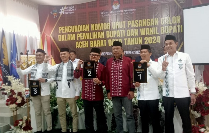 Tiga Paslon Bupati Abdya 2024-2029 Peroleh Nomor Urut Perebutkan 109.138 Suara