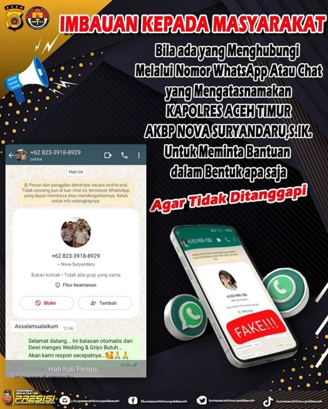 Akun WhatsApp Catut Nama Kapolres Merebak