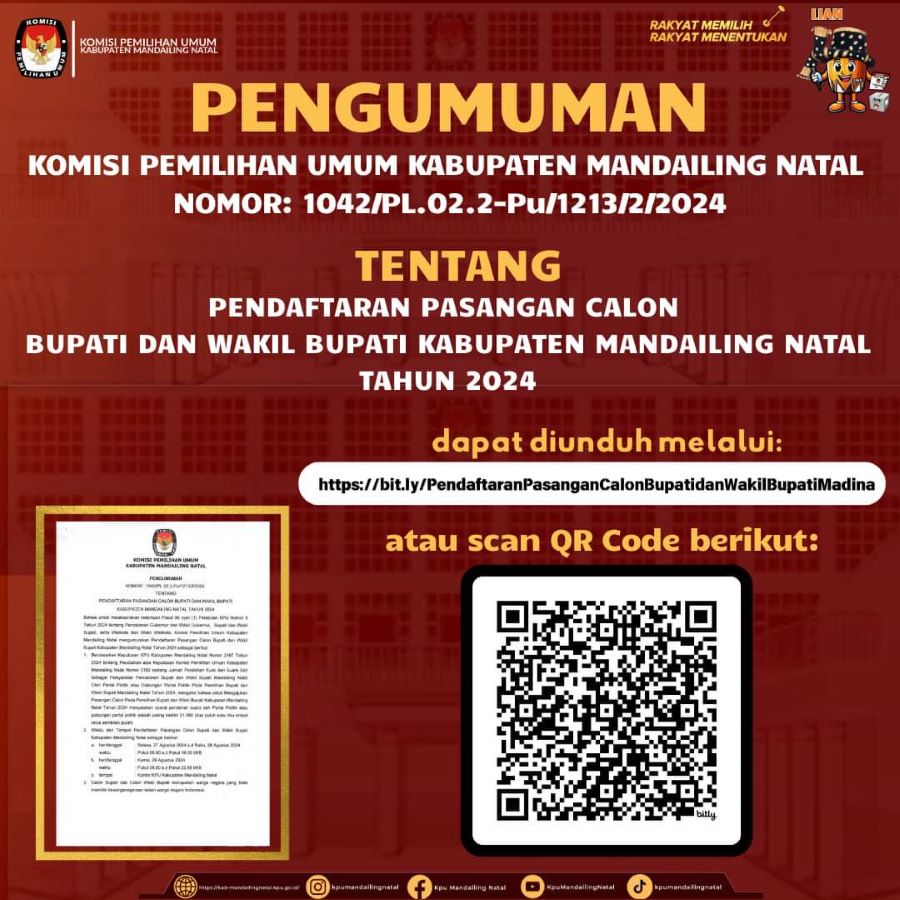 KPU Madina Buka Pendaftaran Cakada 27 Agustus 2024
