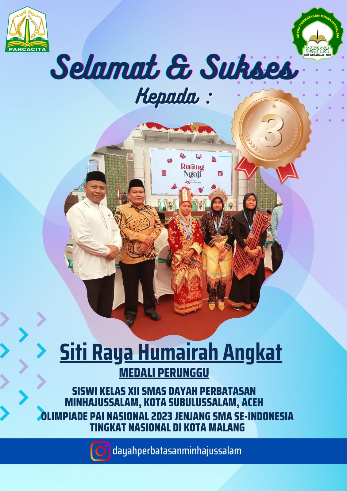 Tiga Siswa Aceh Raih Perunggu Olimpiade PAI Tingkat Nasional