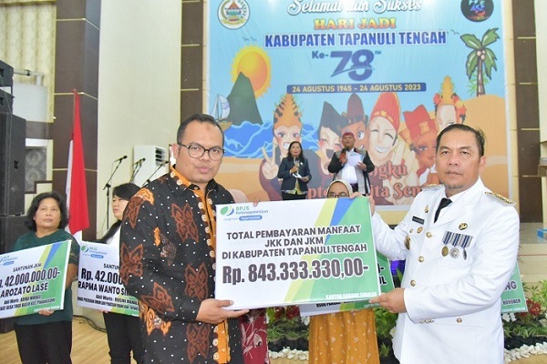 BPJamsostek P.Sidimpuan Serahkan Santunan Rp843 Juta Untuk Warga Tapteng