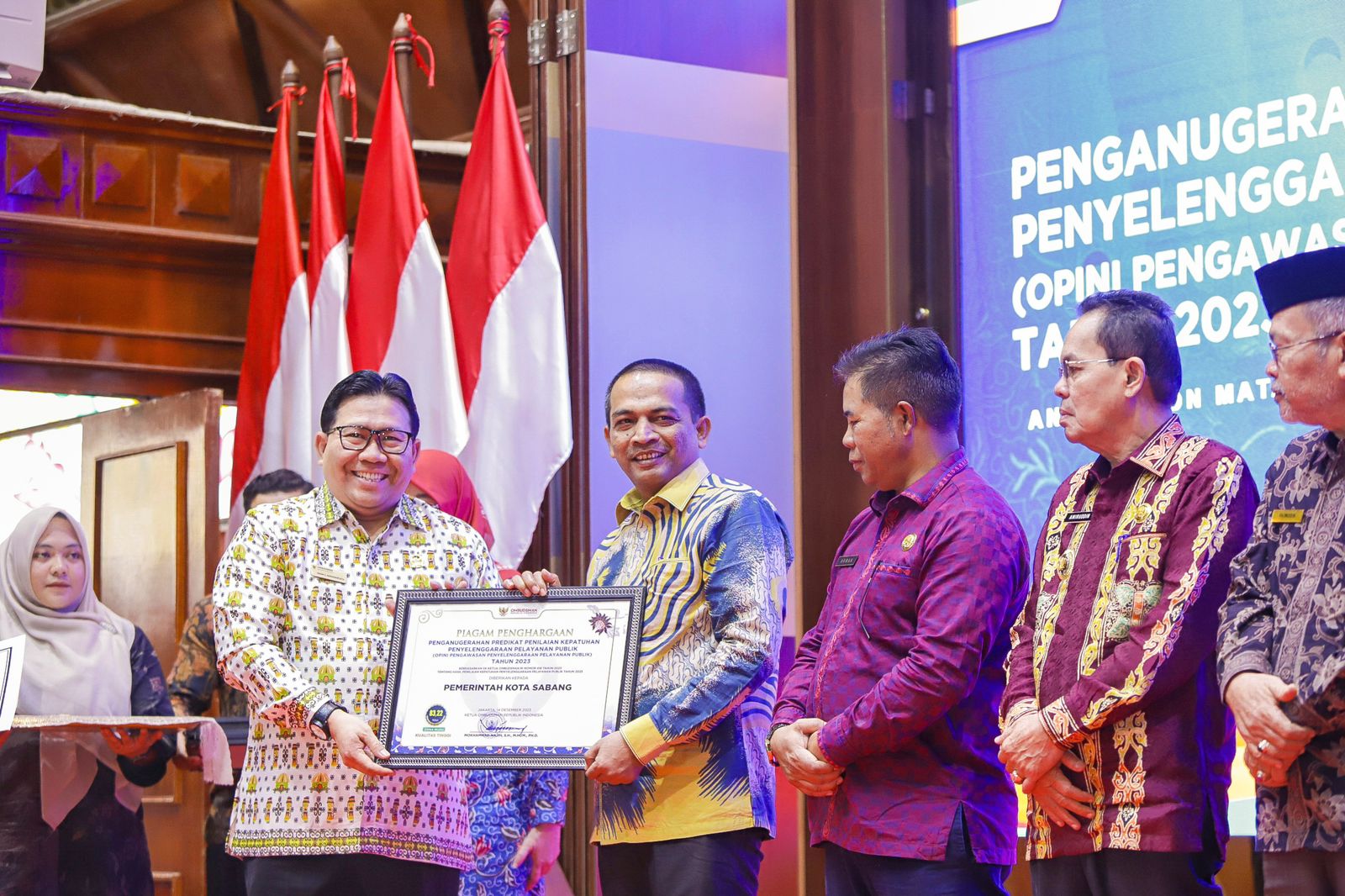 Pemko Sabang Terima Penghargaan Zona Hijau Dari Ombudsman RI