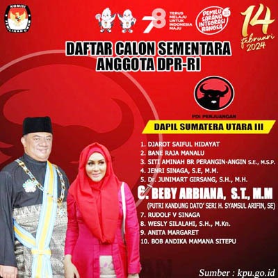Putri Kandung Dato’ Seri Syamsul Arifin, Beby Arbiana Maju Caleg DPR RI