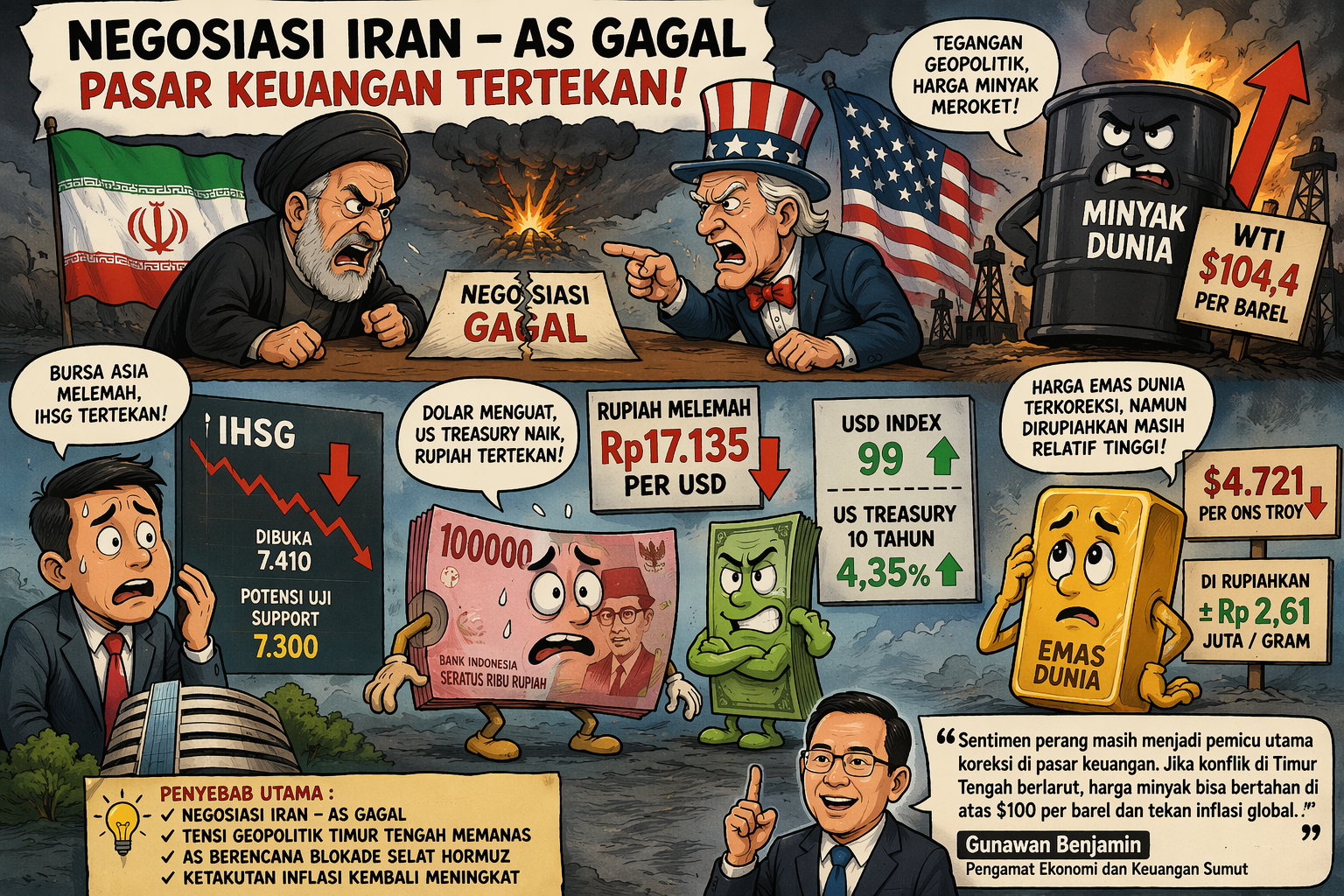 Negosiasi Iran–AS Gagal, Picu Pelemahan IHSG, Rupiah Tembus 17.135