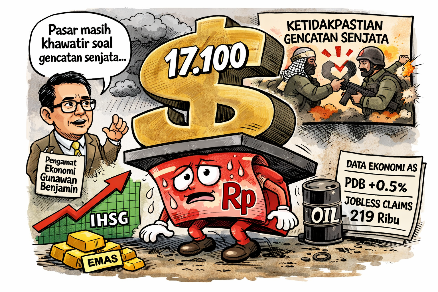 Rupiah Sentuh Rp17.100, Pasar Dibayangi Ketidakpastian Gencatan Senjata