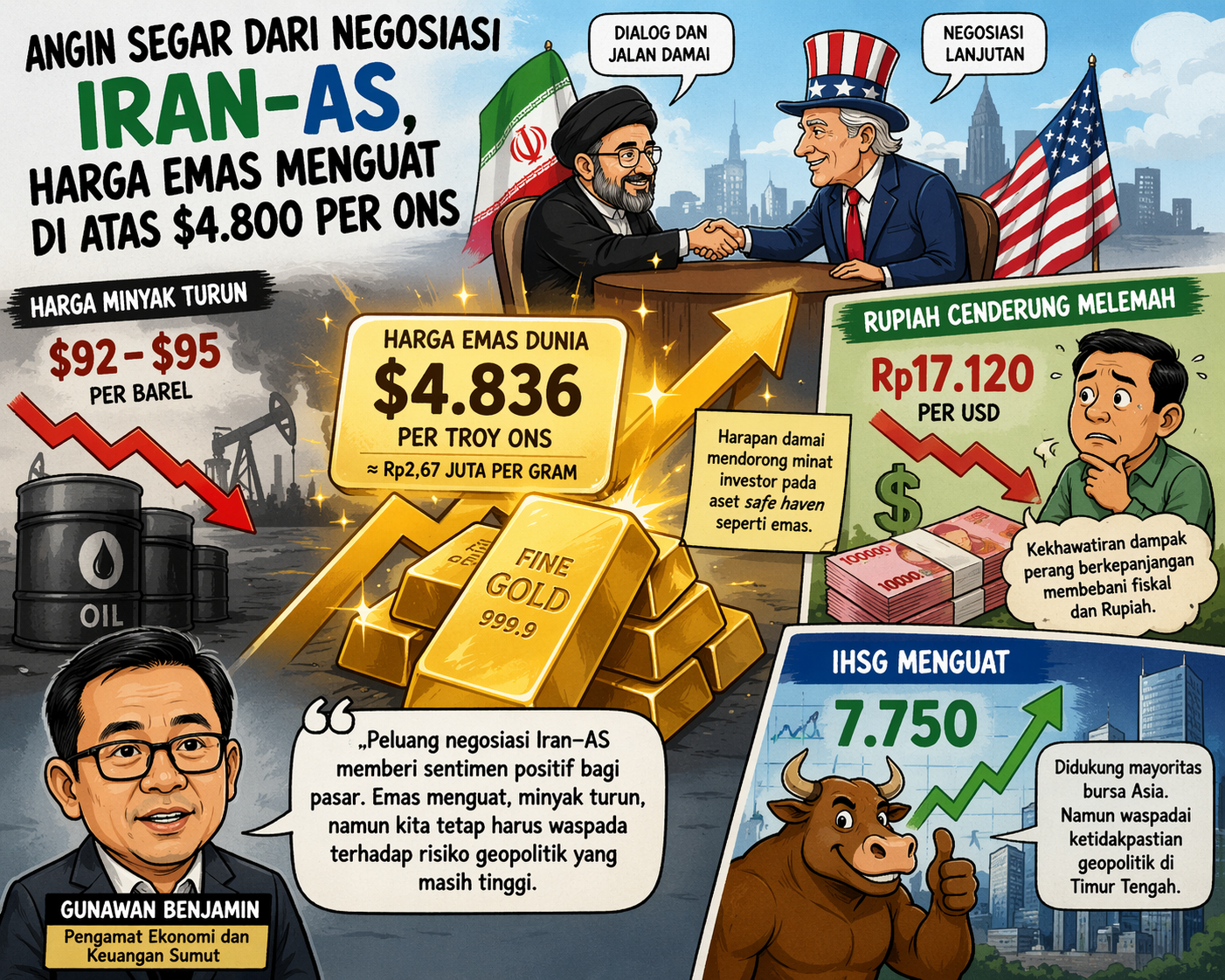 Angin Segar Negosiasi Iran–AS, Harga Emas Menguat Di Atas US$4.800 per Ons