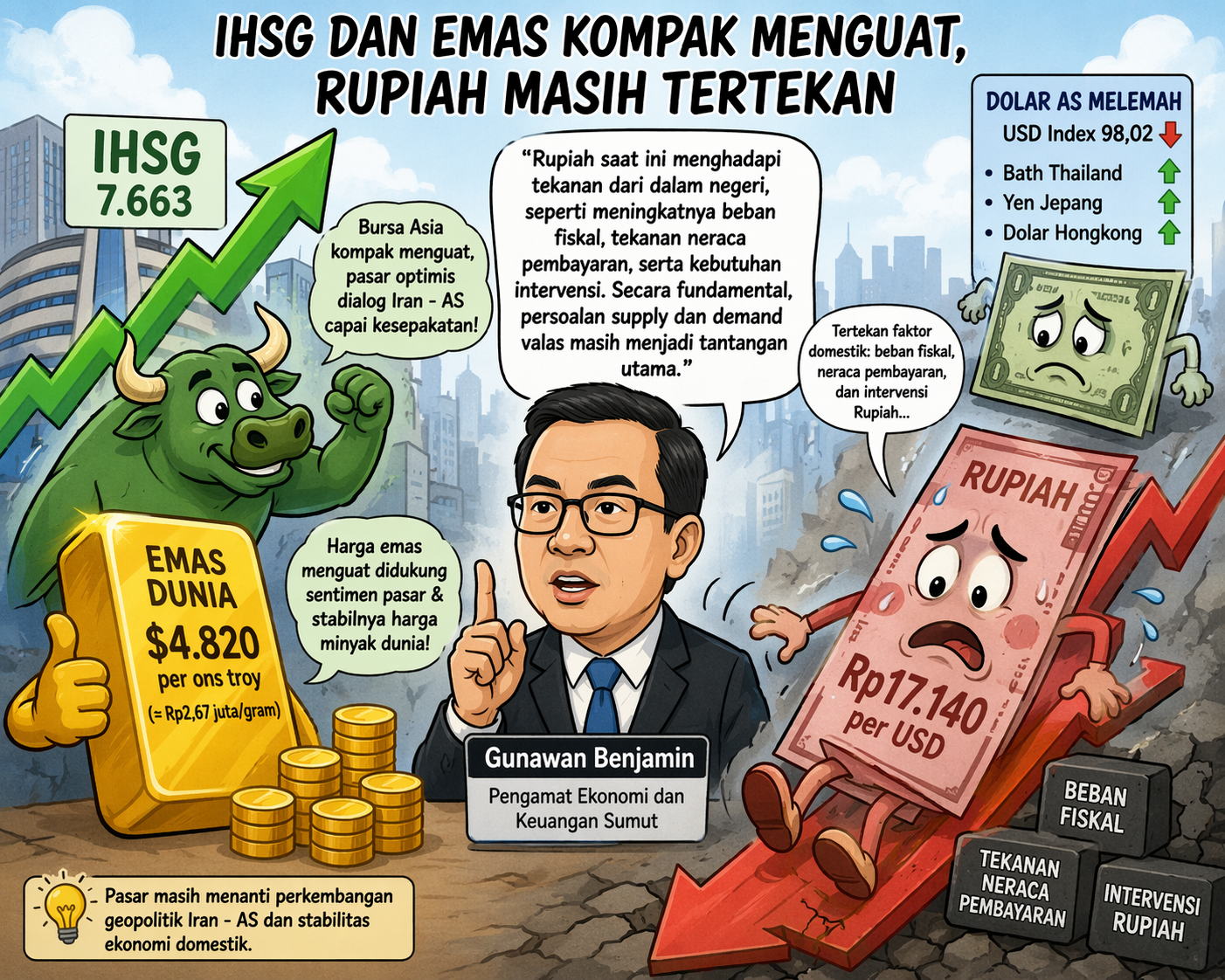 IHSG Dan Emas Kompak Menguat, Rupiah Masih Tertekan