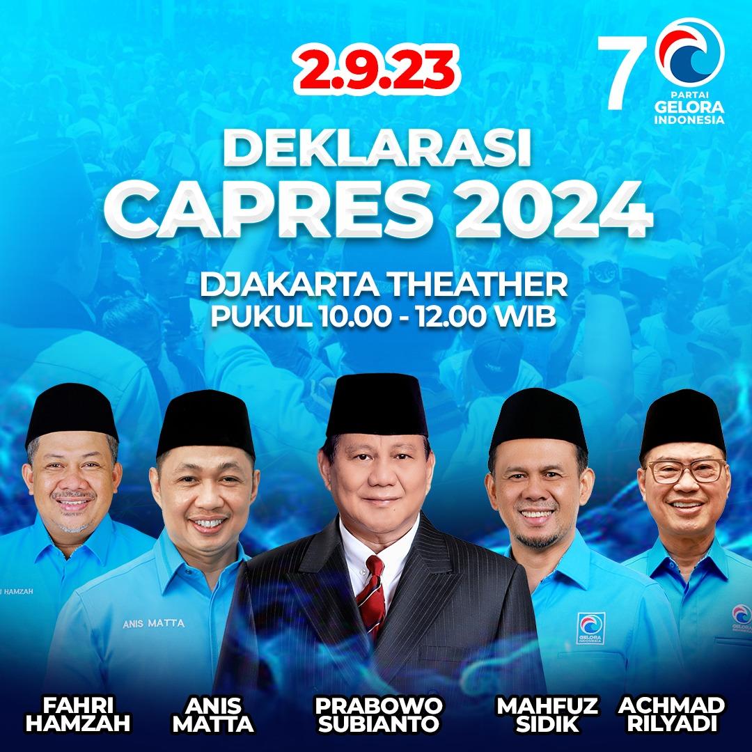 Besok, Partai Gelora Deklarasikan Dukungan Ke Prabowo