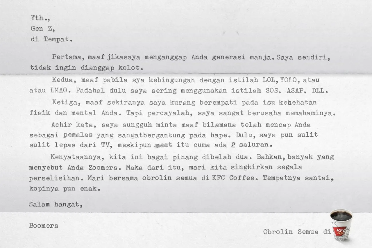 Rayakan Sumpah Pemuda, KFC Coffe "Damaikan" Gen Z dan Boomers