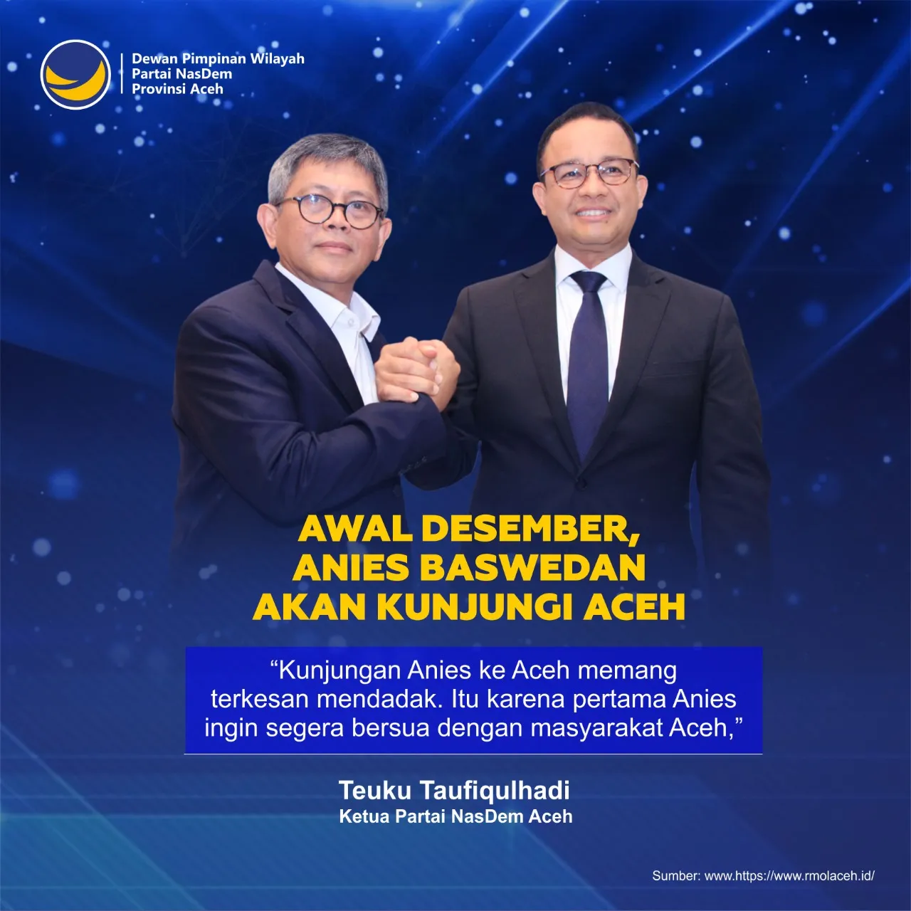 Awal Desember Anies Kunjungi Aceh
