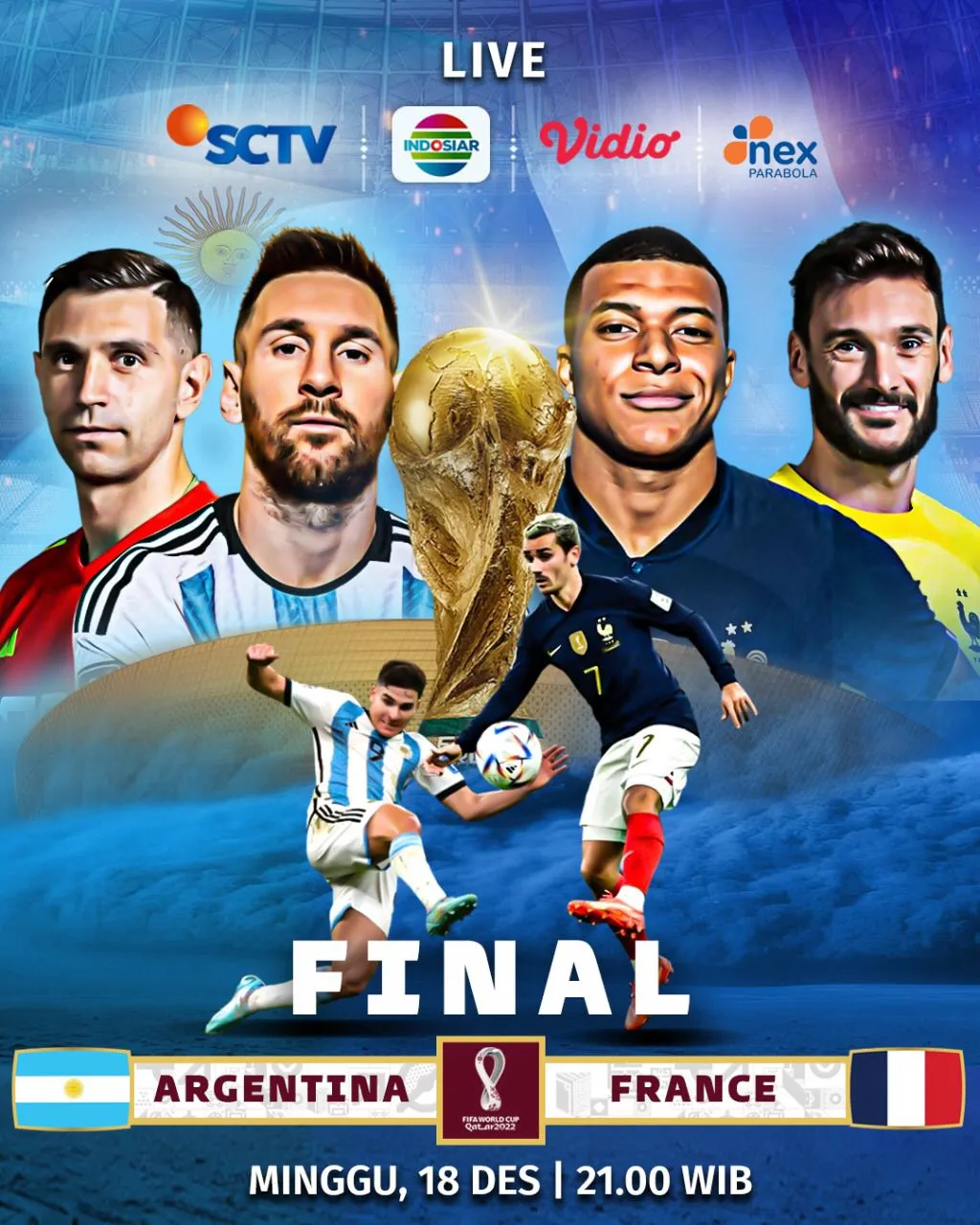 SCTV, Indosiar, Vidio, Dan Nex Parabola Tayang Live Final Piala Dunia 2022