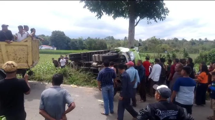 Truk Terguling Tabrak Pohon, Kernet Terjepit