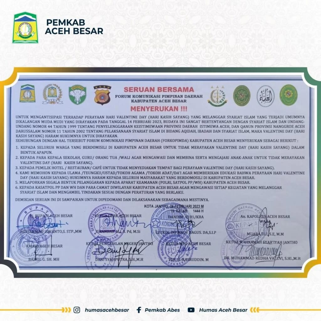Di Aceh Besar, Valentine Day Haram