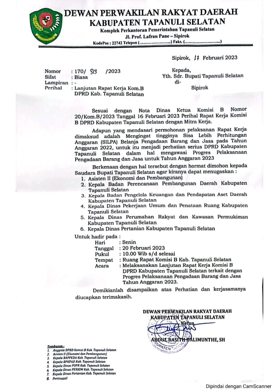 Ketua DPRD Tapsel Surati Bupati Minta Hadirkan OPD Bahas SiLPA