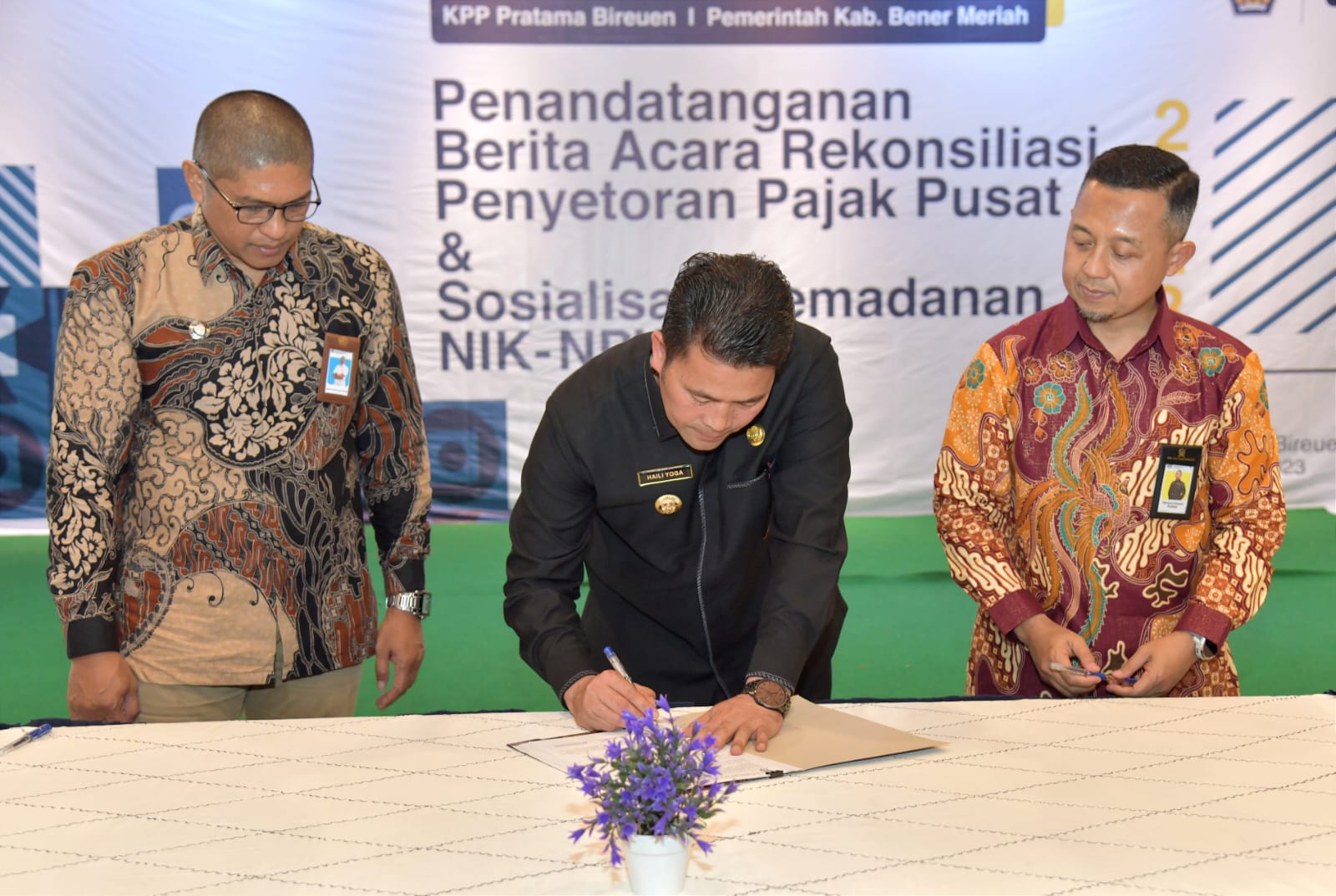Pj Bupati Bener Meriah Teken Berita Acara Rekonsiliasi Penyetoran Pajak Pusat