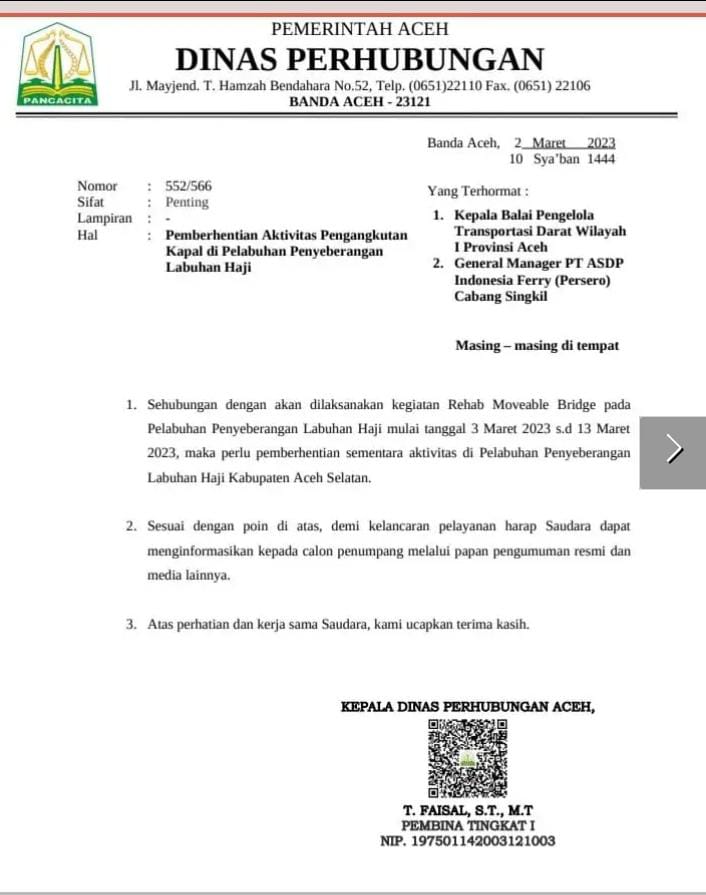 Dermaga Ferry Labuhan Haji Tutup Hingga 13 Maret 2023