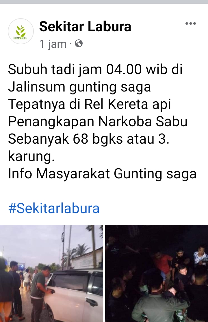 Postingan Penangkapan Sabu 68 Bungkus, Hebohkan Warga Labura