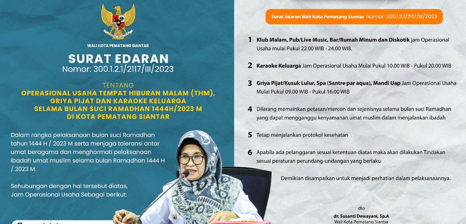 Pemko P.Siantar Terbitkan SE Operasional THM Dan Karaoke Selama Ramadan