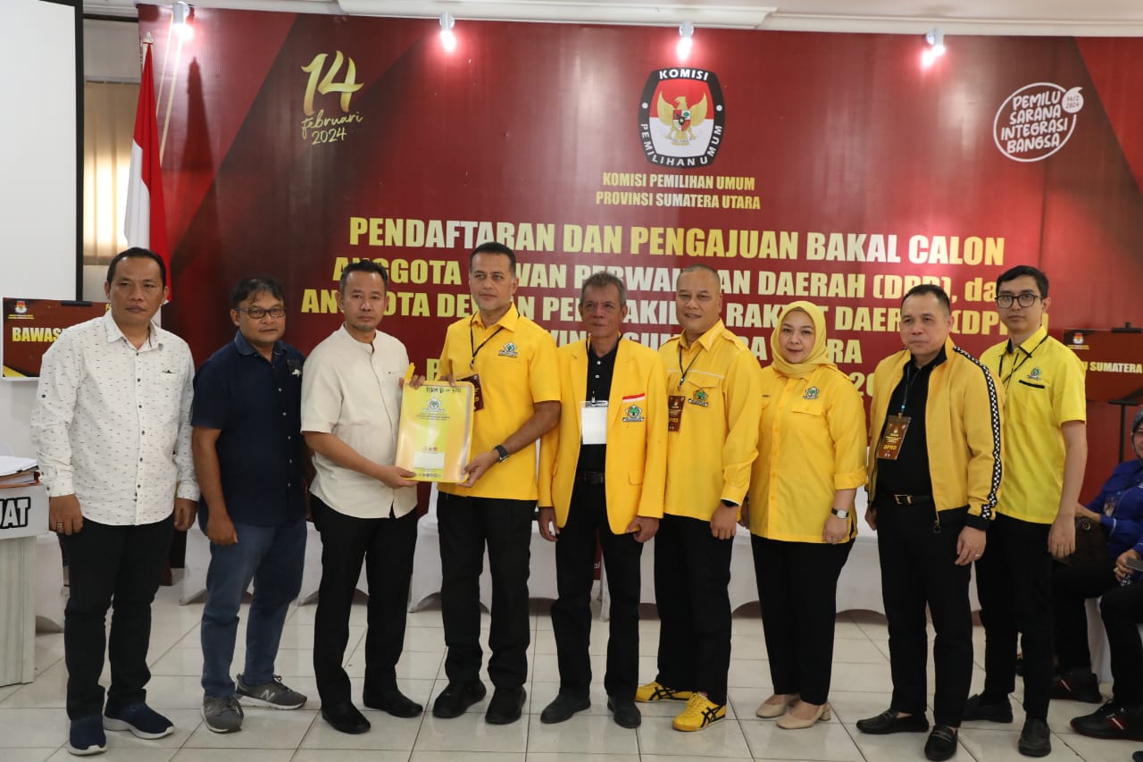 Target 24 Kursi di DPRD Sumut, DPD Partai Golkar Daftarkan Bacaleg ke KPU Sumut