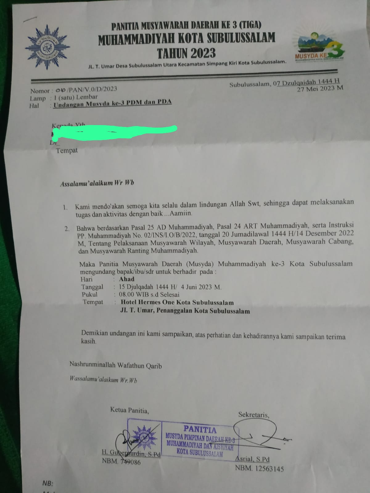 Besok Warga Muhammadiyah Kota Subulussalam Menggelar Musda Ketiga