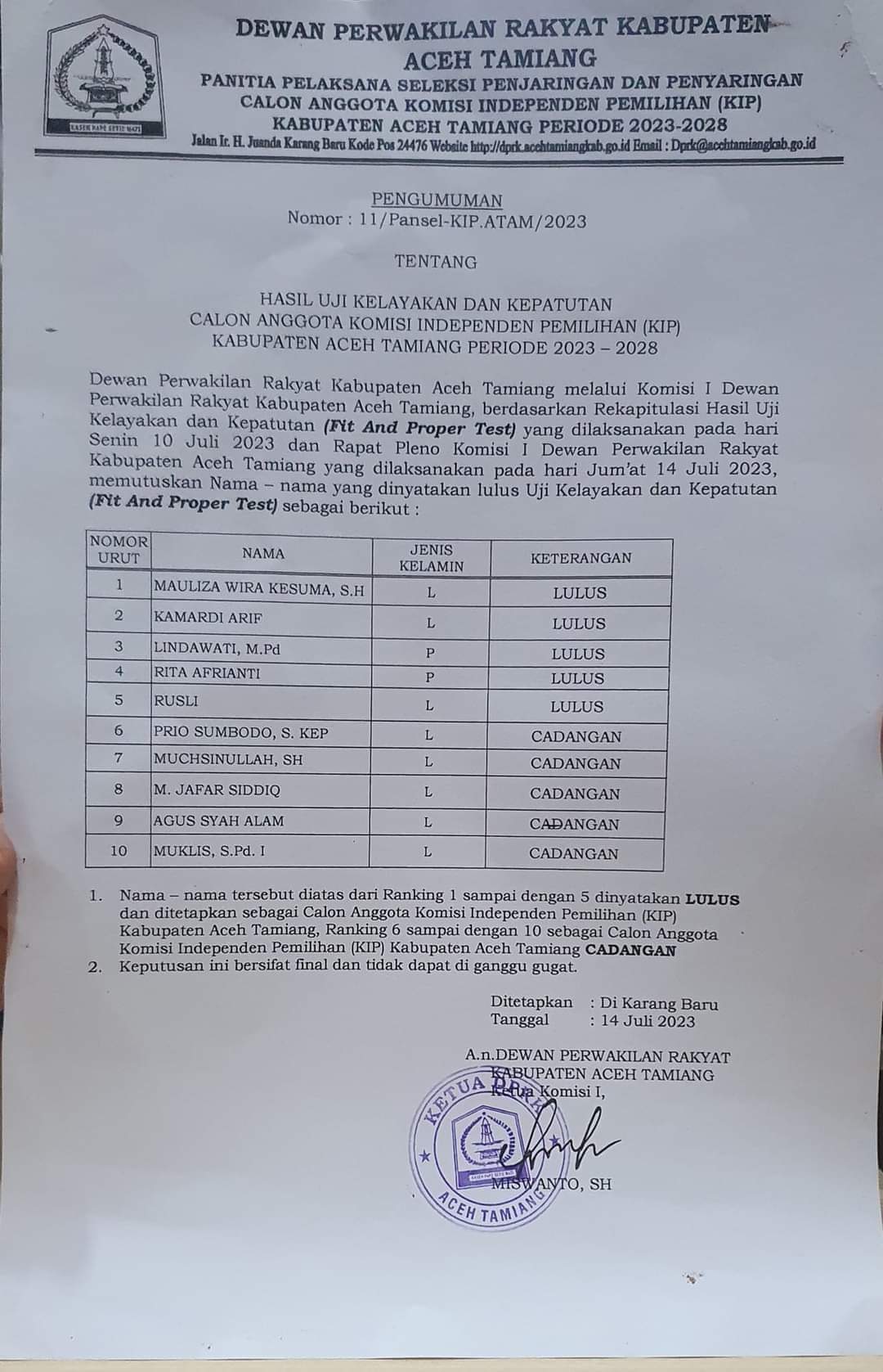 Oknum ASN Diduga Terlibat Penerbitan Surat Pengumuman Pansel KIP Tamiang