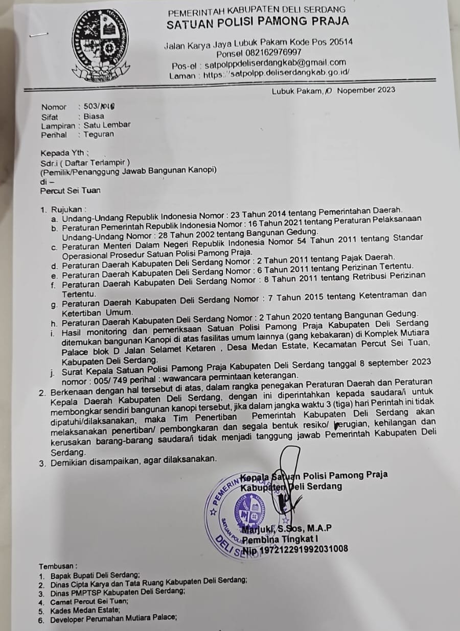 Surat Teguran Satpol PP Deli Serdang, Dikometari Ketum GPI Sumut