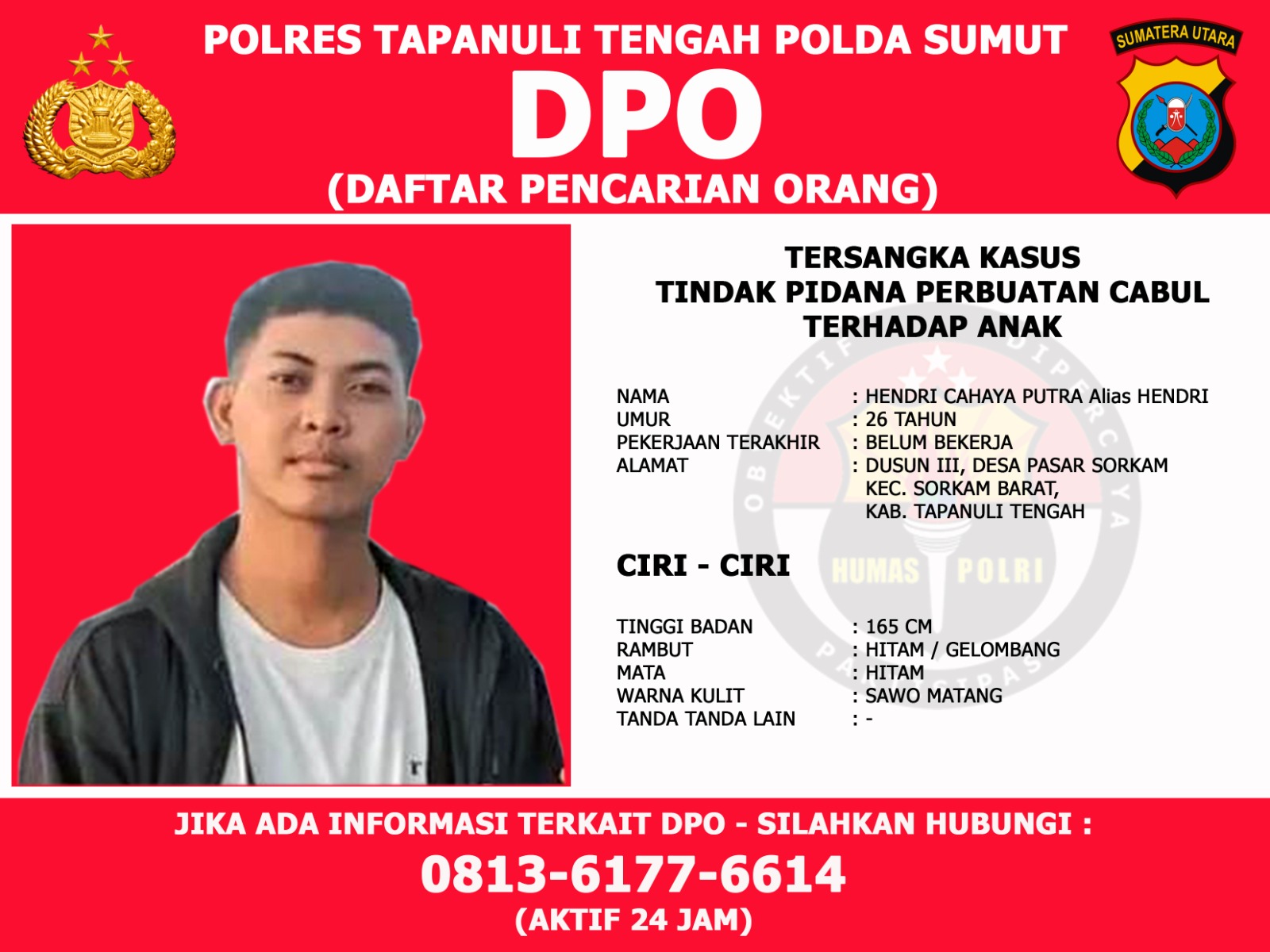 Polres Tapteng DPO-kan Tersangka Pencabul Anak Di Bawah Umur