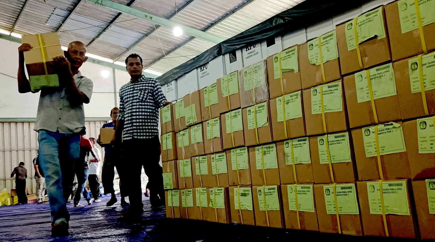 KIP Pidie Terima Kedatangan Logistik Surat Suara Pemilu 2024