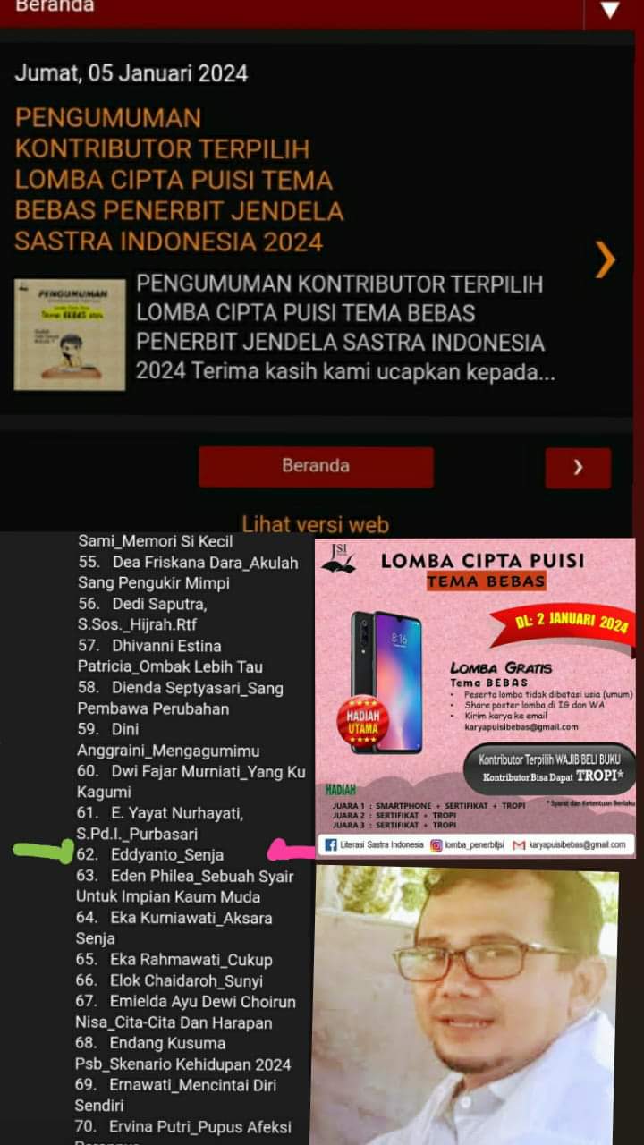 Puisi Senja, Eddyanto Lolos LCPN 2024 JSI