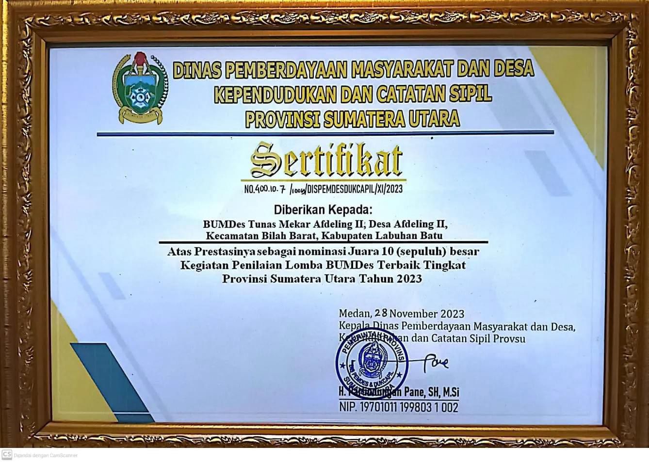 PTPN IV Regional 1 Kebun Rantauprapat Dan BUMDes Tunas Mekar Bersinergi Raih 10 Bumdes Terbaik Di Sumut