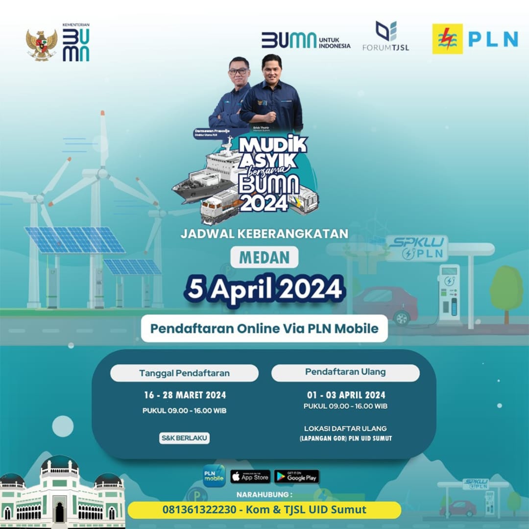 Gelar Mudik Asyik BUMN 2024, PLN UID Sumut Siapkan 1.000 Kuota Gratis
