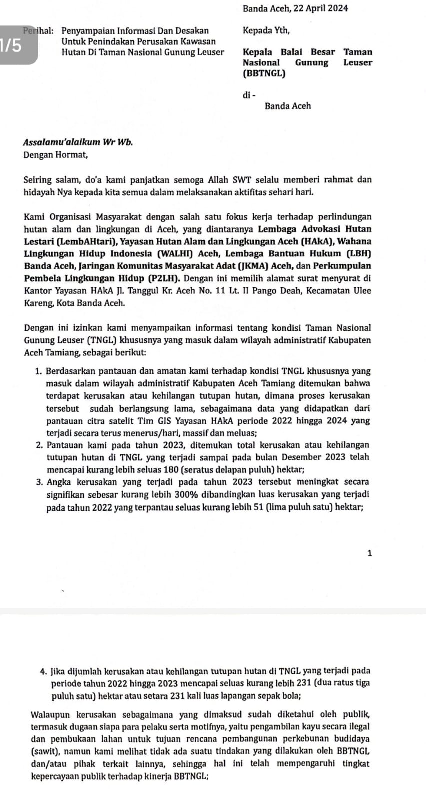 BBTNGL Didesak Tindak Tegas Perusak Kawasan Hutan TNGL