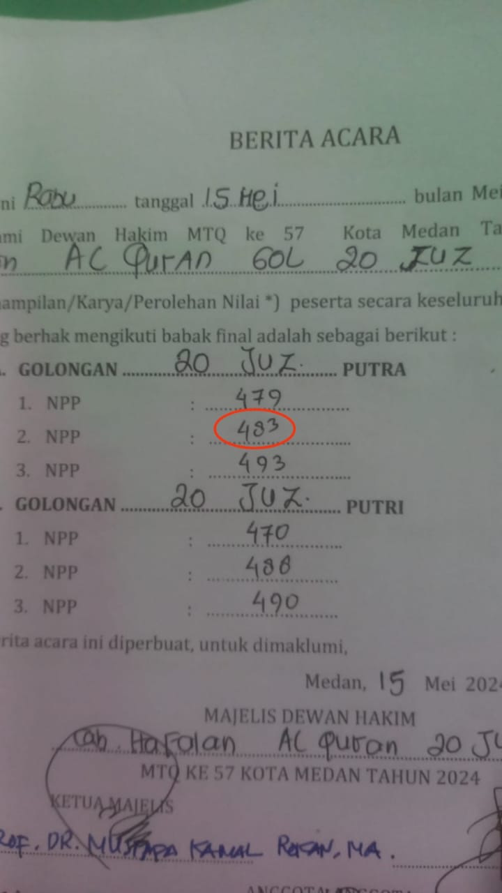Alasan Salah Tulis, Panitia Gagalkan Luqman masuk Final MTQ Medan