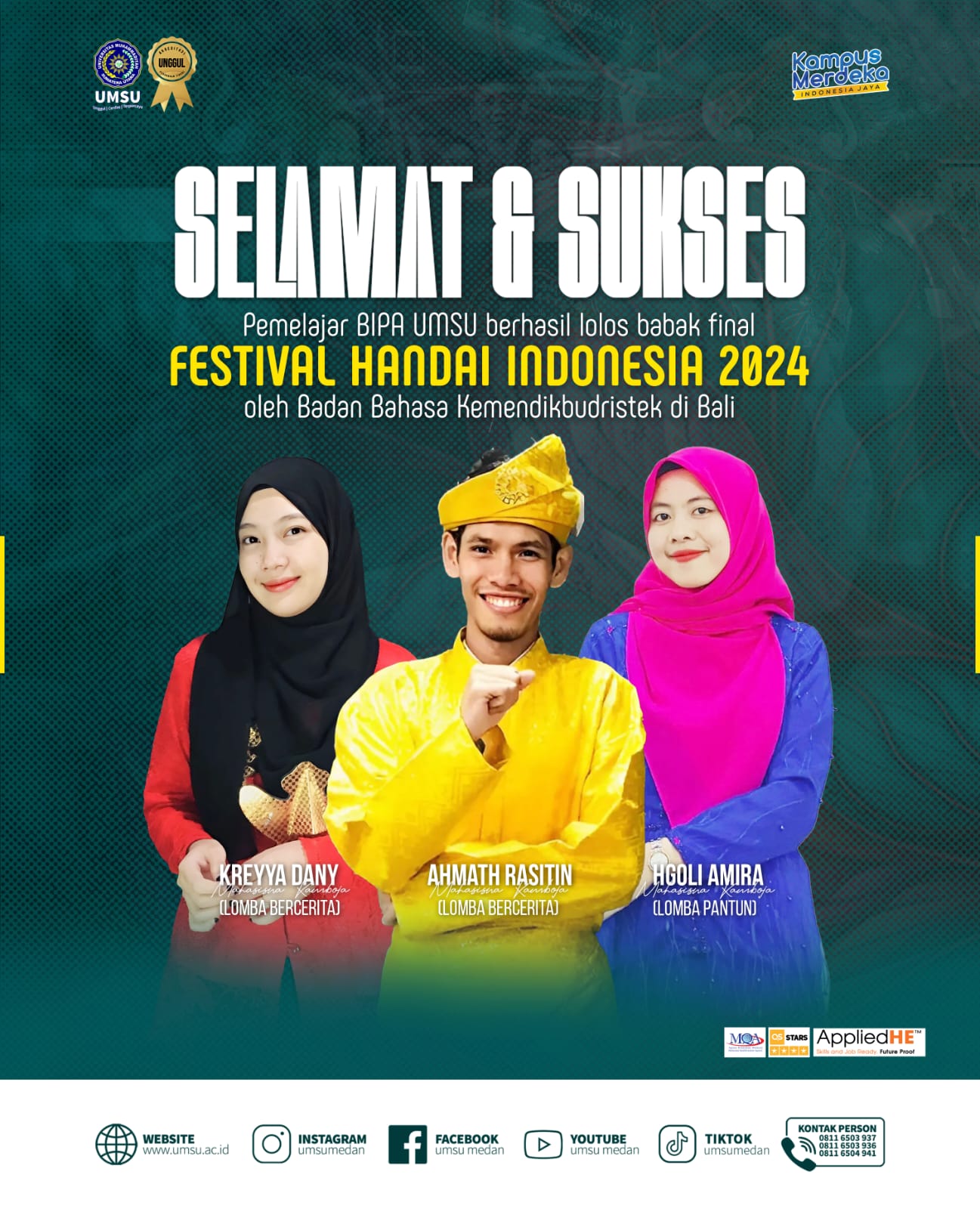 Tiga Mahasiswa BIPA UMSU Lolos Ke Final Festival Handai Indonesia 2024